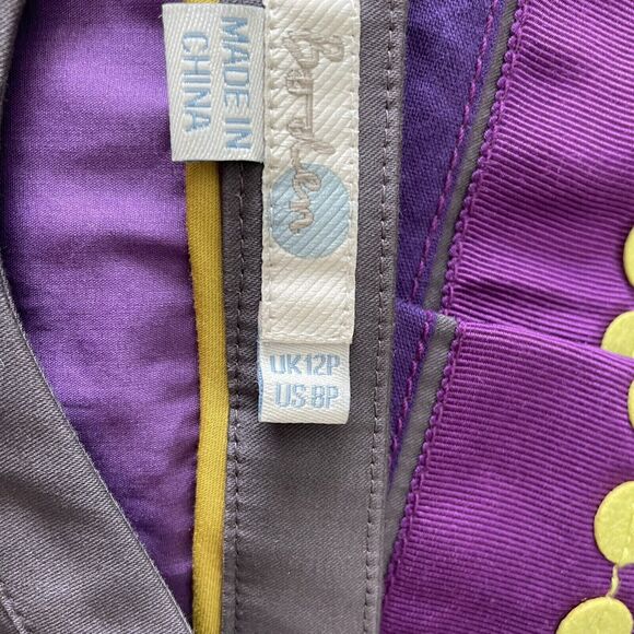 BODEN Pinafore Apron Shift Dress With Ribbon Trim Gray And Purple Size 8P - Picture 7 of 16